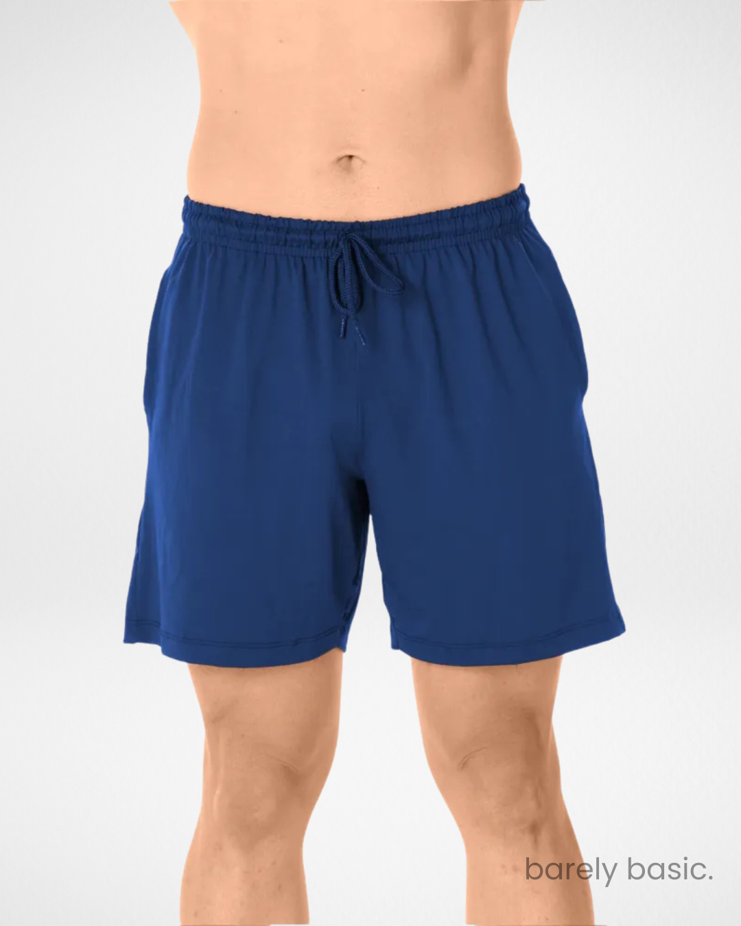navy blue dry fit men’s shorts front and back; navy performance shorts with breathable fabric; lightweight navy shorts with elastic waistband; stretchable navy gym shorts for men; quick-drying navy blue training shorts