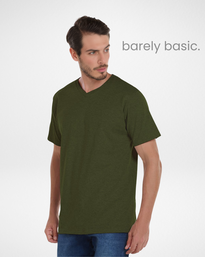 men’s military green premium cotton v-neck t-shirt front view; back view of men’s military green v-neck t-shirt; close-up of military green cotton fabric texture; model wearing military green cotton v-neck t-shirt; fitted military green v-neck t-shirt for men; breathable cotton shirt in military green; casual men’s outfit with military green t-shirt; detailed stitching on premium military green cotton shirt; side view of men’s military green v-neck tee; high-quality military green cotton men’s t-shirt close
