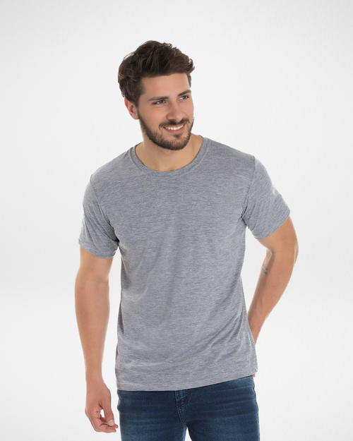 front and side view of men’s light grey lightweight breathable t-shirt; moisture-wicking wrinkle-free light grey polyester crew neck tee; casual athletic slim fit light grey performance shirt for men; men’s versatile light grey short sleeve gym and lifestyle t-shirt; lightweight and comfortable grey activewear top