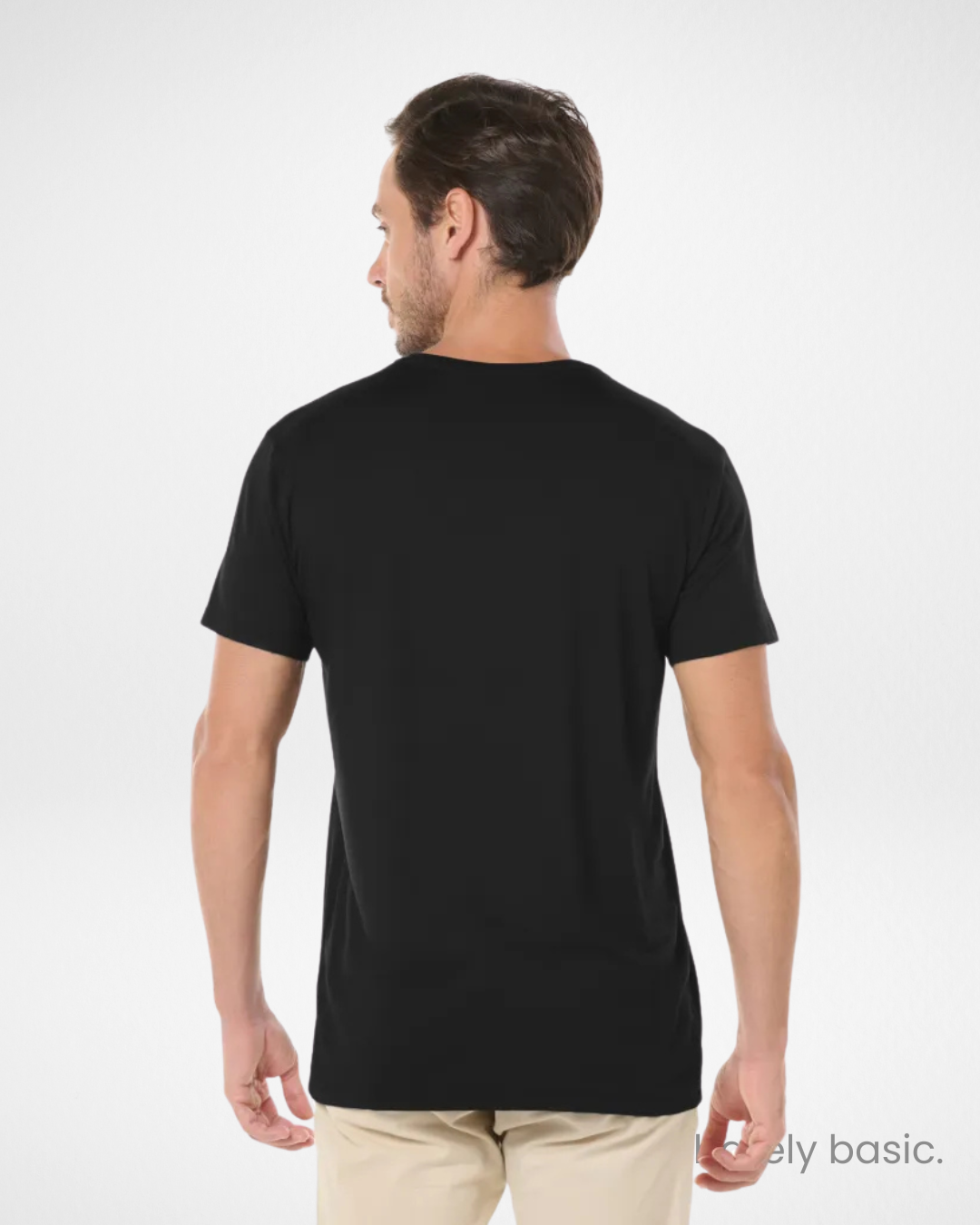 men’s black tech modal t-shirt front view; premium performance black t-shirt for men; athletic fit men’s modal shirt on model; crew neck breathable black t-shirt; soft and stretchy modal tee for men; lightweight quick-dry shirt for gym and travel; close-up of tech modal fabric texture in black; odor-resistant black t-shirt for men; sleek minimalist men’s activewear top; versatile tech shirt for everyday use