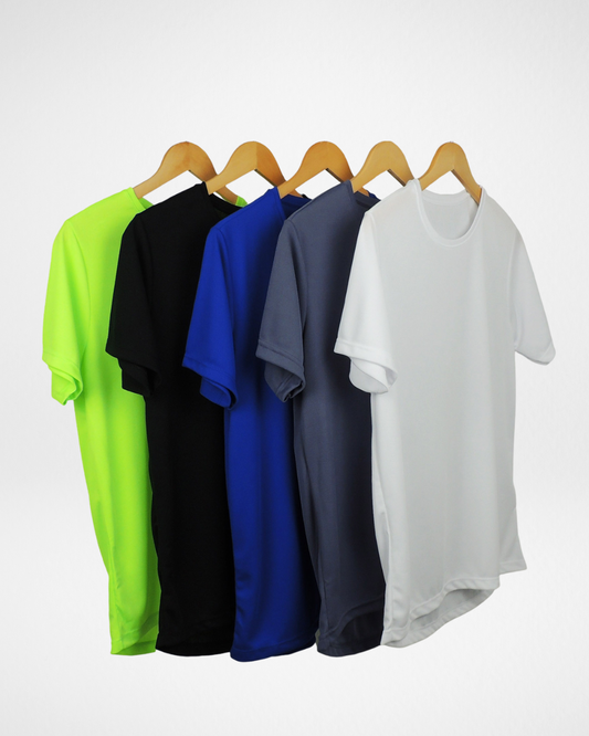 5-pack of men’s dry fit shirts in assorted colors; UV 30+ sun protection performance t-shirts for men; breathable and moisture-wicking dry fit shirts for gym or outdoor use; quick-dry polyester activewear bundle for active lifestyles; lightweight athletic shirts designed for comfort and durability